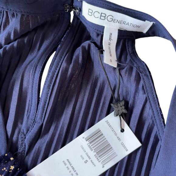 BCBGeneration Dress Velvet Gold Metallic Pleated Mini - Picture 7 of 9